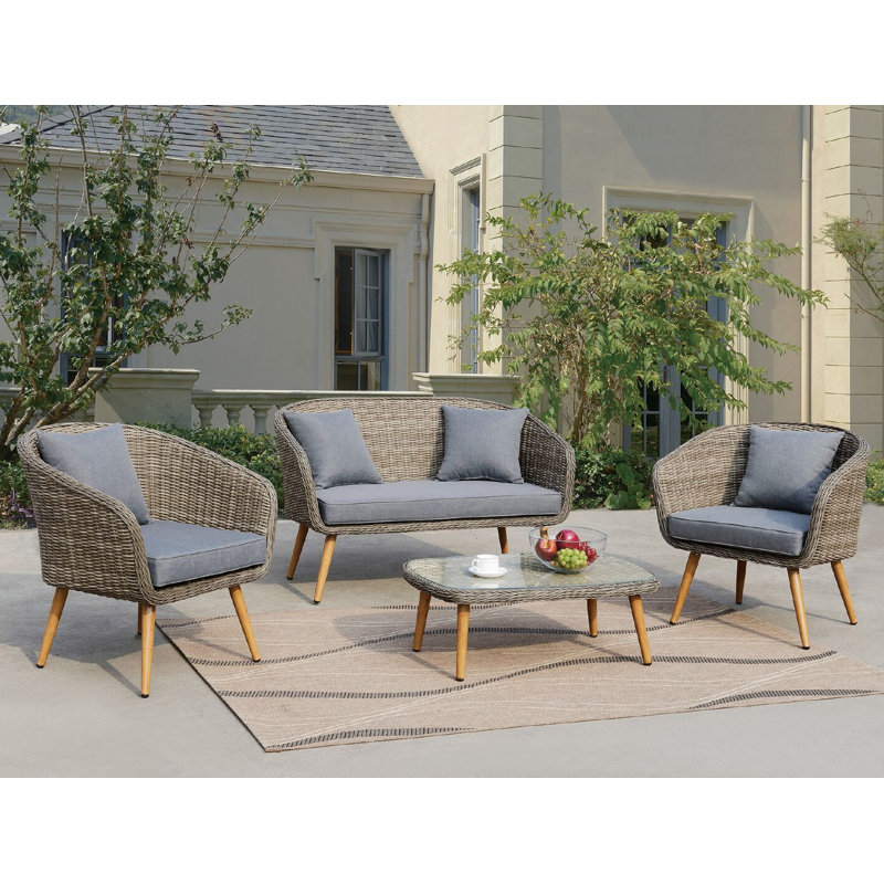 Jose 4 Piece Rattan Sofa Seating Group with Cushions & Reviews Joss